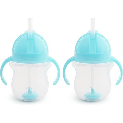 Munchkin Any Angle Sippy Cups for Toddlers, Spill Proof Weighted Straw Cup with Transition Handles for Babies 6 Months and Up, 7 Ounce, 2 Pack, Blue