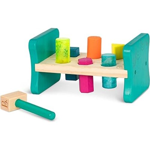 B. toys – Wooden Shape Sorter – Pounding Bench for Shape Sorting – 6 Pegs & Toy Hammer – Classic Toys for Toddlers, Kids – 2+ Years – Colorful Pound & Play