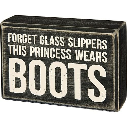 Primitives by Kathy This Princess Wears Boots Box Sign 4.5x3 inches