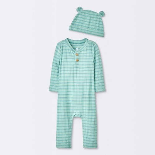 Baby Boys' Jacquard Checkered Romper & Hat - Cloud Island™ Blue 3-6M
