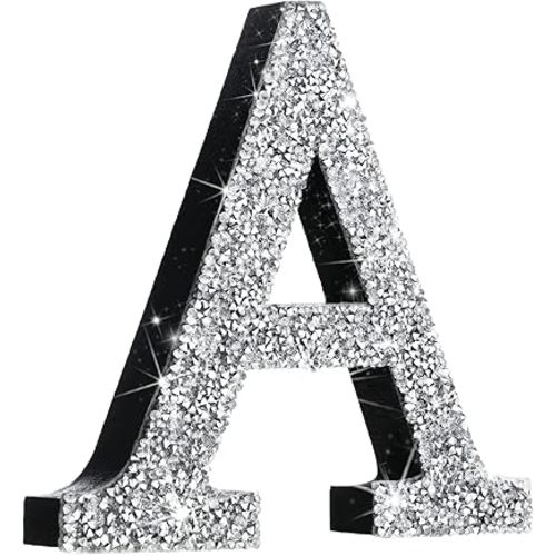 12'' Silver Rhinestone Bling Letters Glitter Crushed Diamond Decor,Letter A