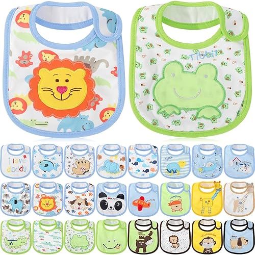 HooLing 24 Pcs boys Toddler Bibs Waterproof Baby Cotton Soft Drool Bibs Feeding Kindergarten Welfare Home Newborn Party