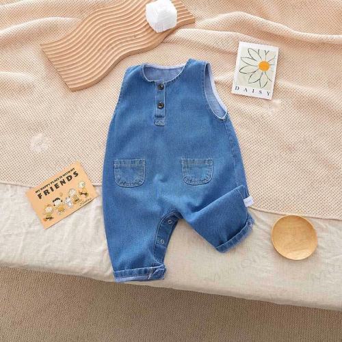 18-24 Month Baby Sleeveless Pocket Denim Romper