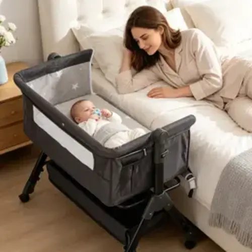 Baby Bassinet, Crib for Infant and Newborn, Bedside Sleeper with Storage Basket and Mosquito Net, Easy to Fold, Height Adjustable, Portable Side Bed Crib - TikTok Shop