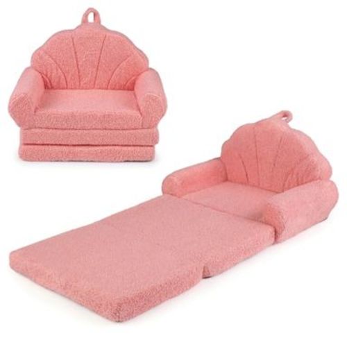 Costway Fold-out Kids Sofa 2-in-1 Convertible Toddler Couch & Lounger with Non-slip Base Pink