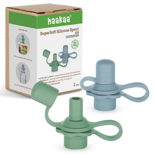haakaa Multi-Functional Silicone Spout,Pouch Topper No Spill,Water Bottle Topper for Toddlers,100% Food Grade Silicone,2 Pack