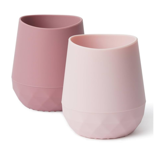 Seposeve Silicone Baby Cups for 6-12 Months, 12-24 Months, Pack of 2 Tiny Open Training Silicone Cup for Toddler, Baby Mouth-Like Design, with Capacity Markings, Purple Pink