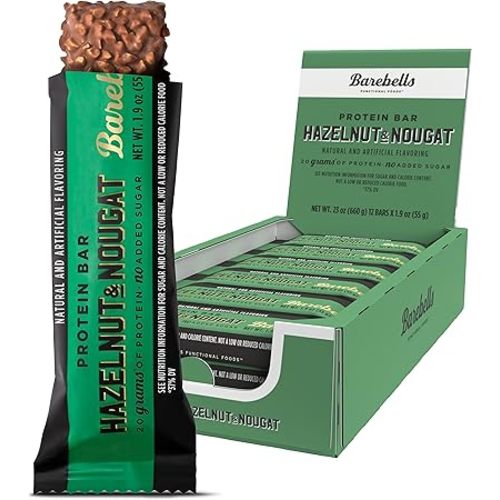 Barebells Protein Bars Hazelnut & Nougat - 12 Count, 1.9oz Bars - Protein Snacks with 20g of High Protein - Chocolate Protein Bar with 1g of Total Sugars - On The Go Protein Snack & Breakfast Bars