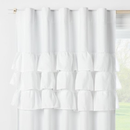 42"W x 95"L Ruffle Kids' Blackout Window Curtain Panel White - Pillowfort™