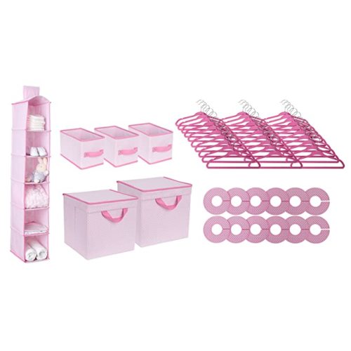 Delta Children Nursery Storage 48 Piece Set - Easy Storage/Organization Solution - Keeps Bedroom, Nursery & Closet Clean, Barely Pink