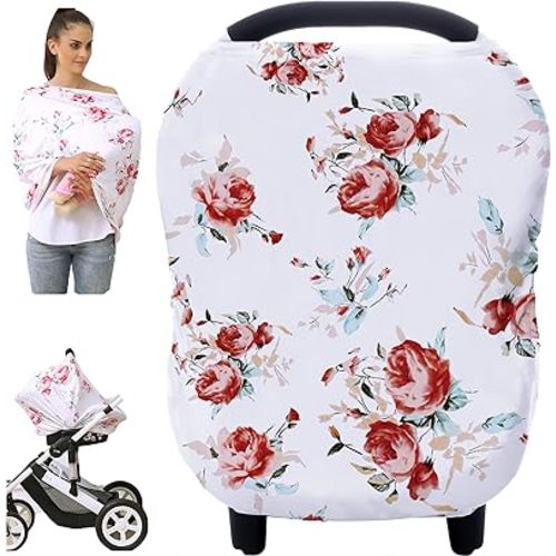 Baby Car Seat Covers - Stroller Canopy Breastfeeding Covers, Multi-use Carseat Canopy, for Boys and Girls Shower Gift (Print Flower)