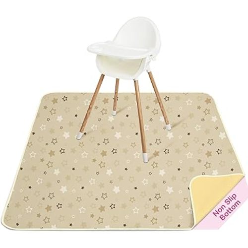 Basumee Splat Mat High Chair Mat Waterproof Baby Play Splat Mat for Under High Chair Food Catcher Highchair Mat for Floor Non Slip Bottom, Brown Stars, 46x42 Inches