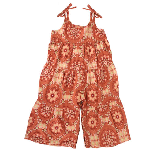 spaghetti tie prairie gaucho jumpsuit | 70s floral wallpaper | bamboo