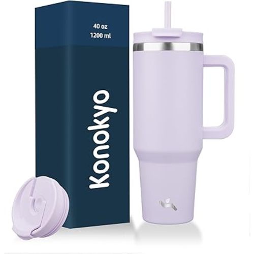 Konokyo 40 oz Insulated Tumbler Water Bottle with Handle, Straw Lid