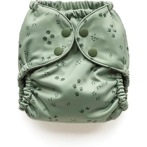Esembly Cloth Diaper Cover - Reusable Swim Diaper, Waterproof, Breathable - Adjustable Outer Layer Over Absorbent Inner for Blowout Protection - Tiny Tracks, Size 2 (18-35lbs)