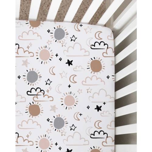 Boho Sky Crib Sheet: Sun, Moon, Stars Nursery Bedding