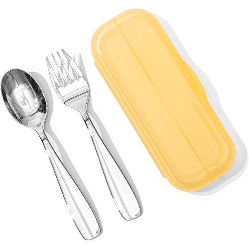 KINGSTONE Kids Utensils Set with Case, 18/10 Stainless Steel Kids Silverware, Children Safe Fork & Spoon, Food-Grade Children Dishes, Mirror Polished, Dishwasher Safe for Home & School