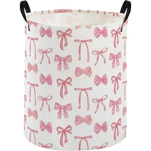 Kids Laundry Basket Animal Hamper for Nursery Pink Hamper Cute Kids Storage Bin Organizer Room Decor for Home(Bowknot)
