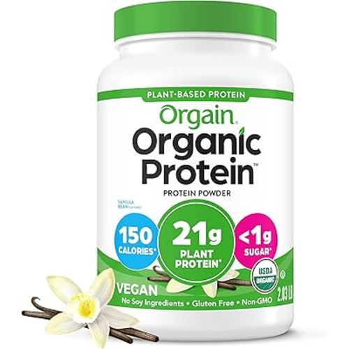 Orgain Organic Vegan Protein Powder, Vanilla Bean - 21g Plant Protein, 6g Prebiotic Fiber, No Lactose Ingredients, No Added Sugar, Non-GMO, For Shakes & Smoothies, 2.03 lb (Packaging May Vary)
