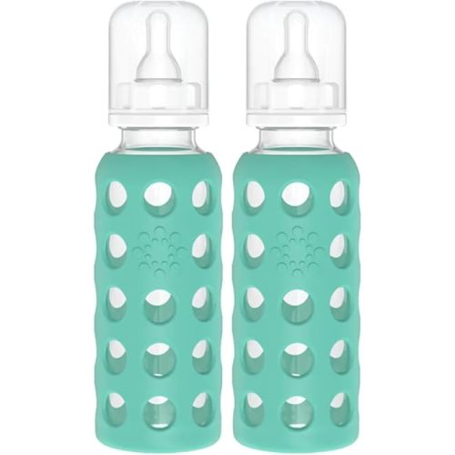 Lifefactory Glass Baby Bottle BPA Free | Protective Silicone Sleeve | 9 oz Pack of 2 | Kale & Kale