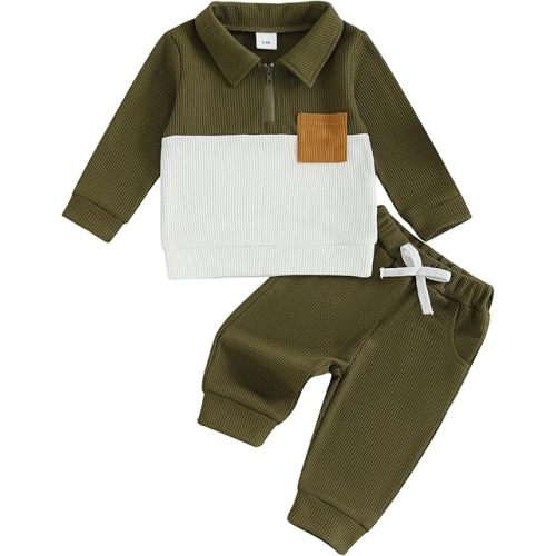 VISGOGO Baby Boy Clothes Toddler Fall Winter Outfit Sweater Toddler Boy Striped Clothes 6 12 18 Months 2 3T 4T Pant Set