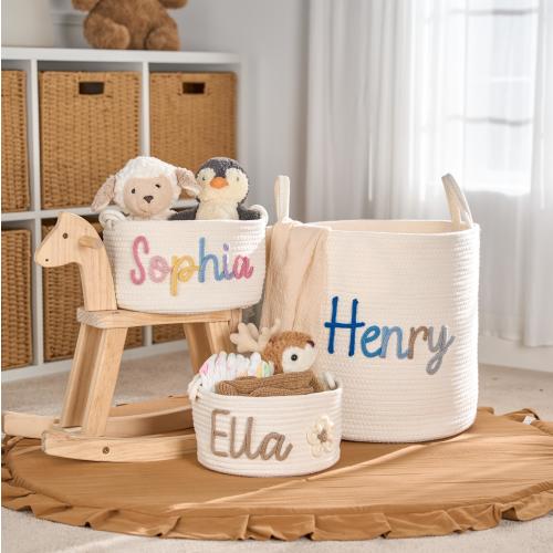 Personalized Rope Cotton Baby Basket: Nursery Toy Storage