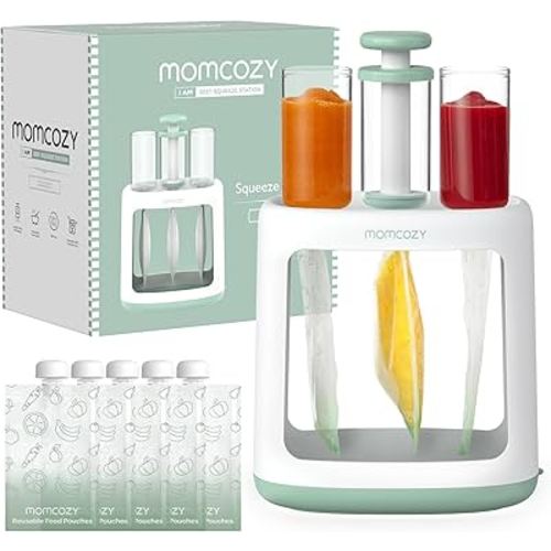 Momcozy Squeeze Station,Baby Food Maker&Pouch Filler for Homemade Baby Puree, BPA-Free, Dishwasher Safe, with Reusable Baby Food Pouches for Babies & Toddlers