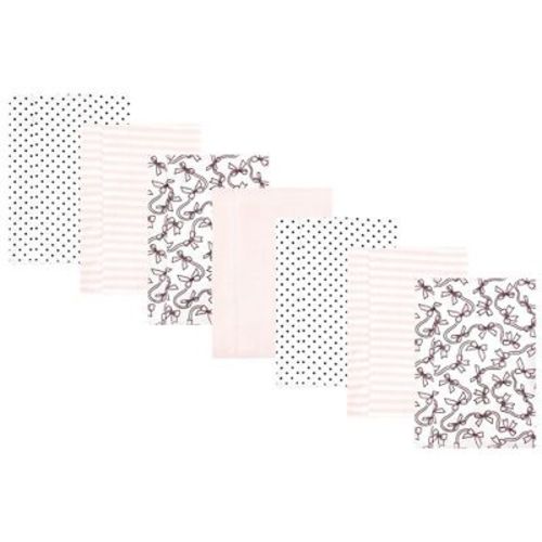 Hudson Baby Infant Girl Cotton Poly Flannel Burp Cloths, Pink Bows 7 Pack, One Size