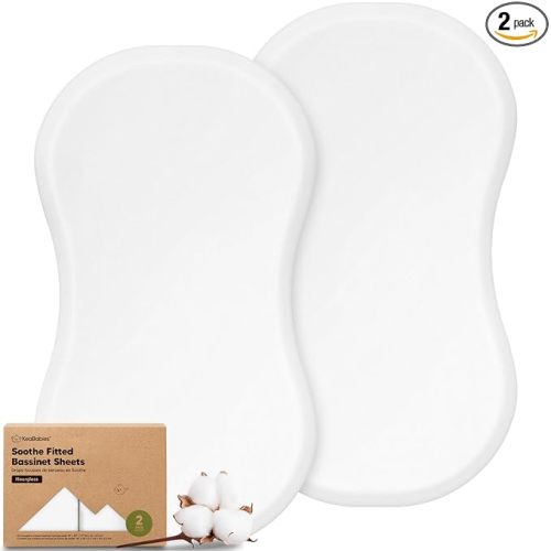2-Pack Organic Bassinet Sheets for Boys, Girls - 100% Cotton Baby Bassinet Mattress Sheets Compatible with Halo Bassinest Swivel Sleeper, Hourglass 30"x18", Soft & Breathable (Soft White)