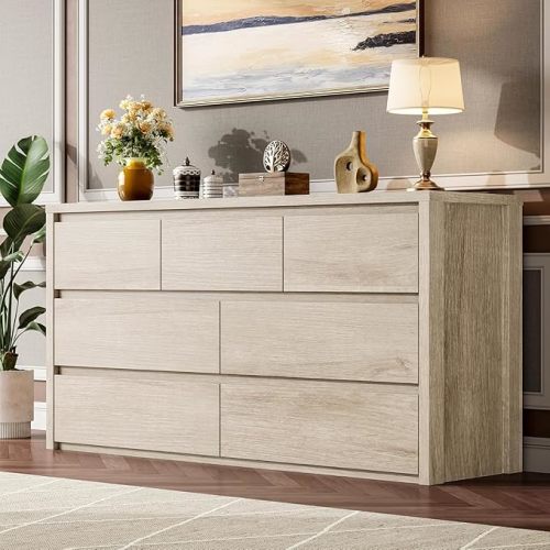 Garvee 7 Drawer Dresser for Bedroom, Wide Wood Chest of Drawers Handle Free, Large Modern Dresser Storage Cabinet for Living Room, Hallway Entryway