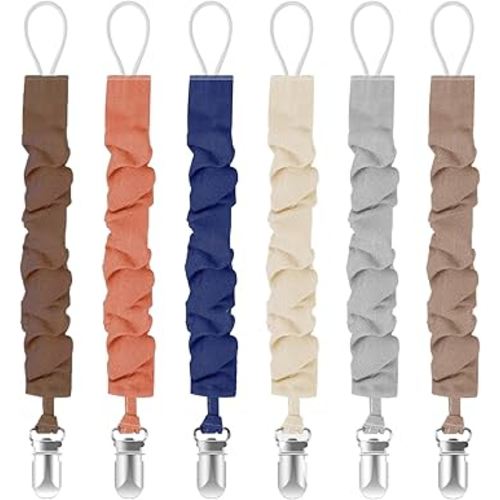Pacifier Clips for Baby Boys and Girls, Pacifier Holders for Teething Relief and Baby Essentials, Safe for Newborns (6 Pack)