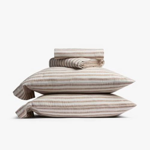 King Relaxed Linen Stripe Sheet Set Pecan & Parchment - Parachute for Target
