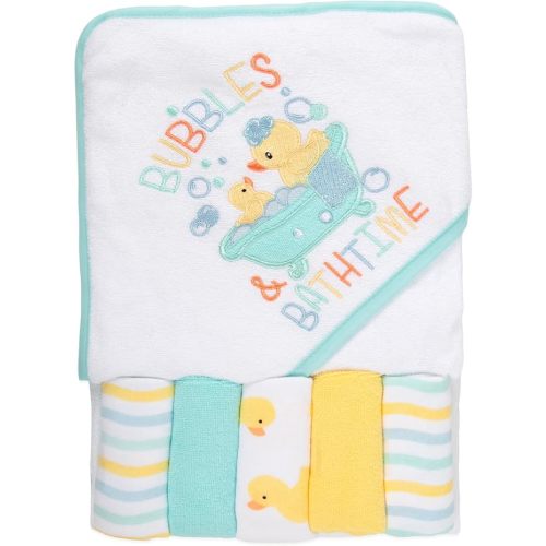 Hooded Bath Towel and Washcloth Set (Color: Yellow Duck)