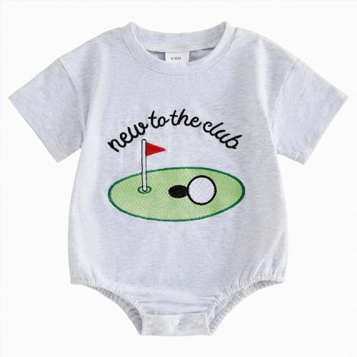 mgoYE Newborn Infant Baby Boy Girl Golf Short Sleeve Romper New To The Club Bubble Outfit Summer Jumpsuit Clothes|Grey 3-6 Months