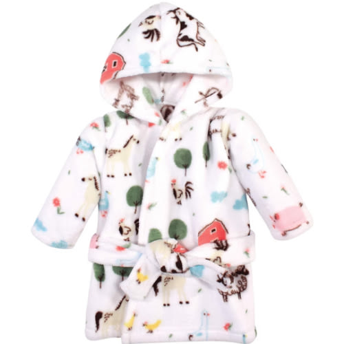 Hudson Baby Unisex Baby Plush Animal Face Bathrobe, Girl Farm Animals, 0-9 Months