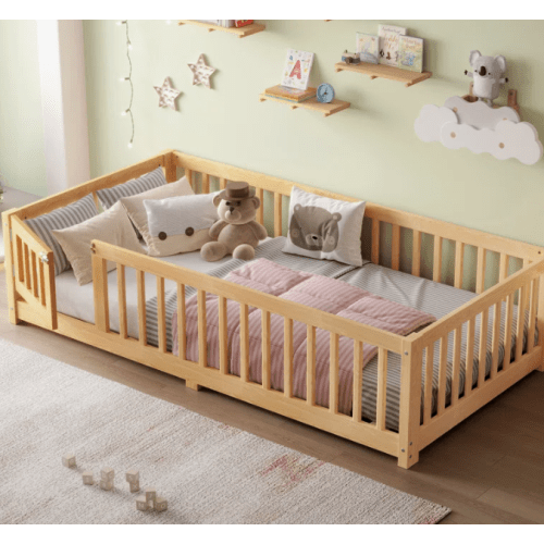 Platform Floor Bed With Safety Guardrails And Door For Bedrooms