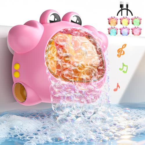 Bath Toys for Kids Ages 1-3: Bubble Machine Toy for 2-4 Year Old Girl Gifts | Light Up Bath Toy with 12 Music | USB Charging & Waterproof Design | 3 Strong Suction Cups Sticks Firmly | High Bubble Output