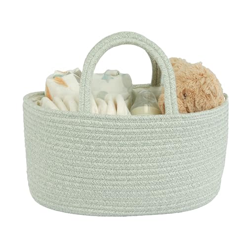 JUNBOLE Diaper Caddy Organizer Cotton Rope Baby Basket Nursery Storage and Portable Tote Bag for Car Ideal Baby Shower Gifts and Registry Must-Have for Newborn Essentials light green