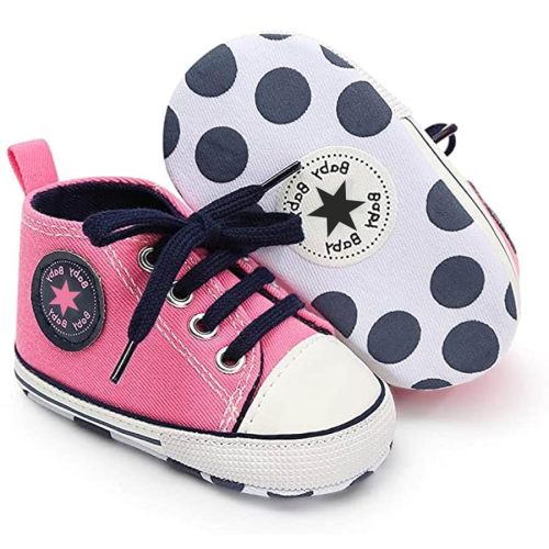 Unisex Baby Boys Girls Shoes, Newborn Infant Non-Slip Canvas Denim High Top Sneakers, Toddler First Walkers Shoes