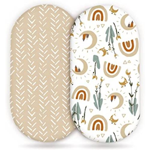 GRSSDER Stretchy Ultra Soft Fitted Bassinet Sheets Set 2 Pack, Cradle Sheet Universal Fit for Rectangle, Oval, or Hourglass Bassinet Pad/Mattress Safe and Snug, Stylish Cute Rainbow Print for Baby