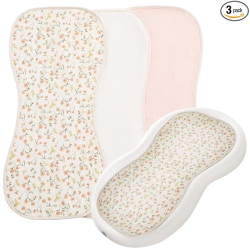 HOMBYS Changing Pad Liner Fits for Changing Pad,Washable Baby Changing Pad Cover Waterproof,100% Cotton Muslin Changing Table Pad,3 Pack,Cream White,Pink,Floral