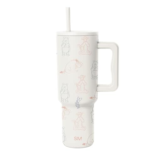 Simple Modern Disney 40 oz Trek Tumbler with Handle and Straw Lid | Cup Holder Friendly Insulated Stainless Steel Travel Mug | Winnie the Pooh Doodles