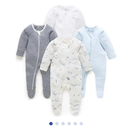 4 Pack Zip Coverall Vanilla Nautical Pack - Purebaby Sleepwear (0-3 Months) | Maisonette
