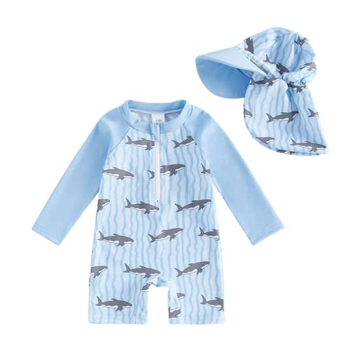 KMBANGI Toddler Baby Boy Mallard Swimsuit Kids Rash Guard Long Sleeve One Piece Bathing Suit Duck Hunting Swimwear with Hat
