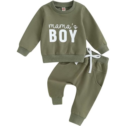 Toddler Baby Boy Clothes Mamas Boy Fall Winter Outfit Long Sleeve Letter Sweatshirt Plaid Jogger Pants Newborn Set