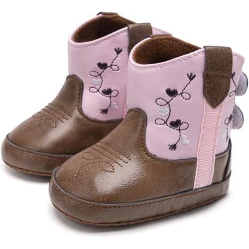 HsdsBebe Baby Western Cowboy Boots Infant Boys Girls First Walker Crib Booties Toddler Non-Slip Moccasins Shoes