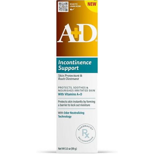 A+D Incontinence Support Skin Protectant & Rash Ointment – Treats & Prevents Incontinence Rash, Soothes Chafed Skin, Odor Neutralizing Technology - 3.5oz