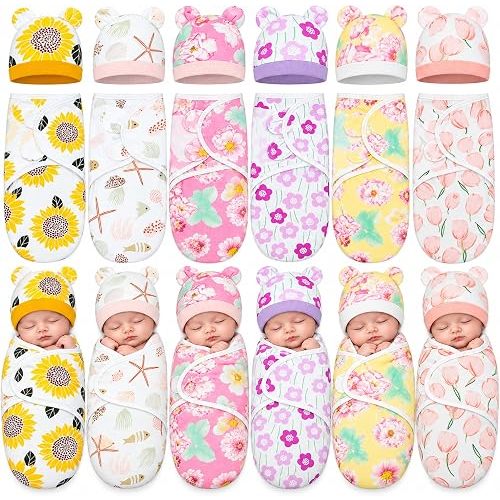 Ramede 6 Pack Baby Swaddle Blankets with Hats,Whale,Blue and Green
