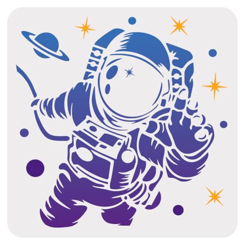 Space Astronaut Wall Stencil for Painting, 11.8" x 11.8" Space Theme Reusable Stencil for Wood Burning, Paint Template DIY Craft Art Stencils on Wood Fabric Canvas Furniture Journal