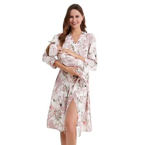 Galabloomer Vintage Maternity Robe and Baby Receiving Blanket, Matching Mommy Labor Delivery Robe and Swaddle Set